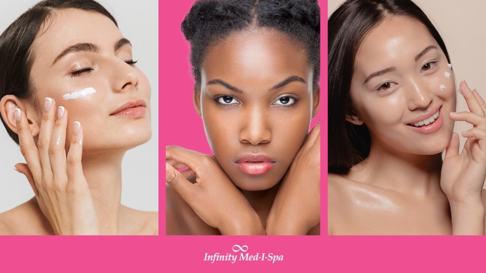 three women trying different acne treatments for clear skin
